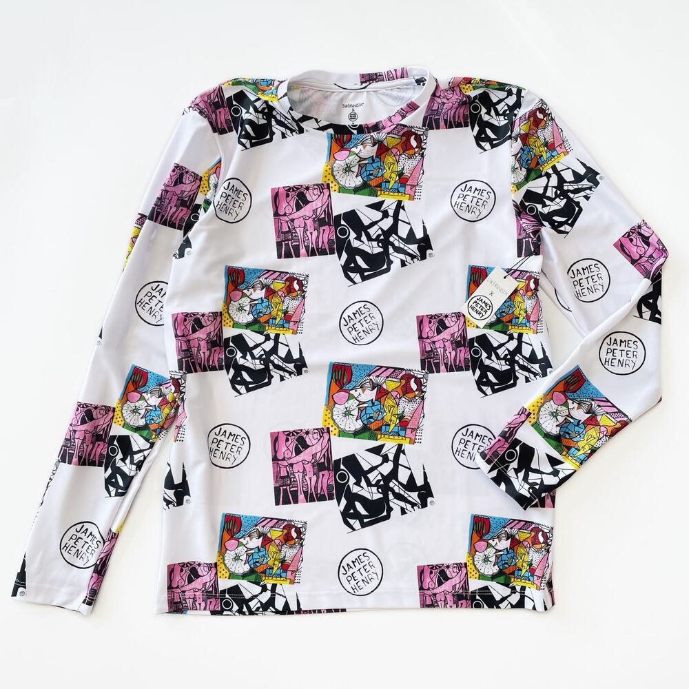 NWT Swiminista James Peter Henry Good Vibes Long Sleeve Rashguard Top Mens M